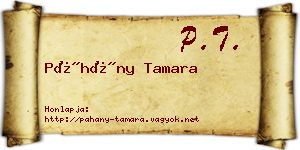 Páhány Tamara névjegykártya